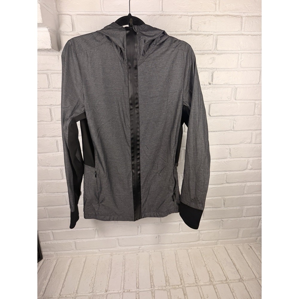 Adidas Running Hooded Windbreaker Jacket Gray Full Zip Packable Women's S